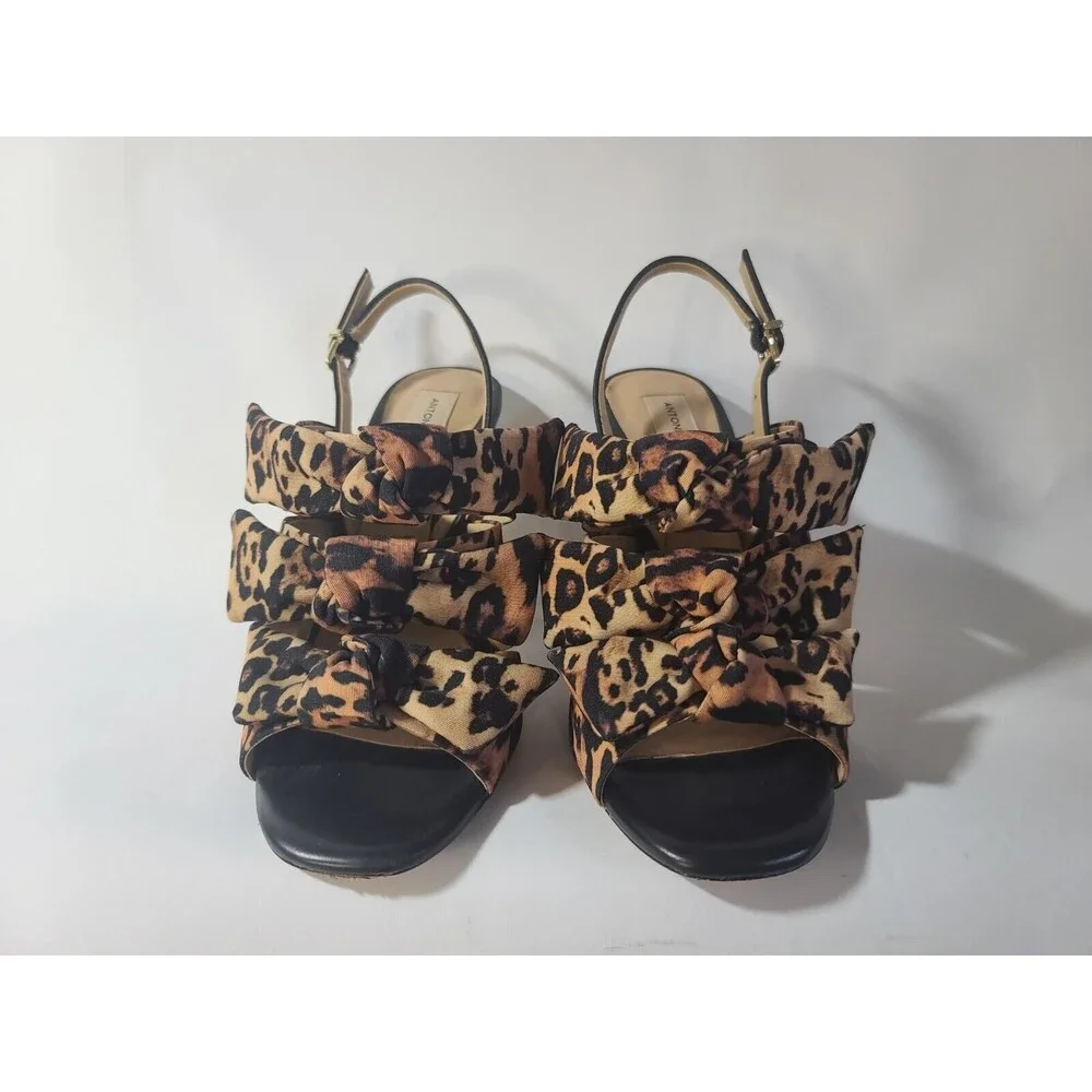 ANTONIO MELANI Cheetah Vilada Animal Print Black Bow Heels Shoes Size 7M